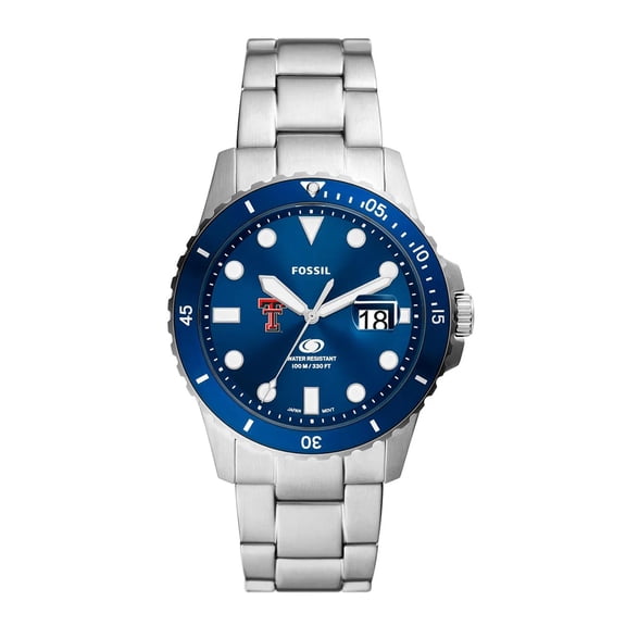 Men's Fossil  Silver Texas Tech Red Raiders Dive Three-Hand Date Stainless Steel Watch