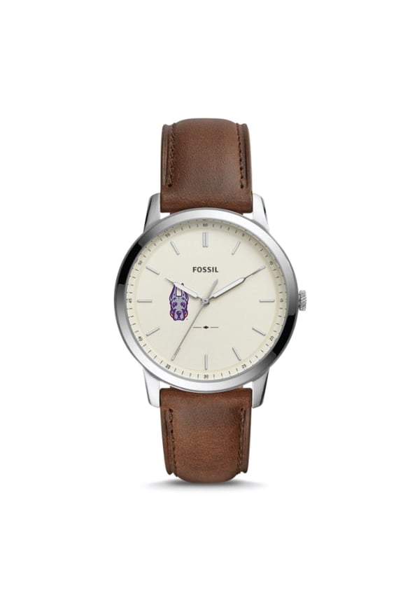 Men's Fossil  Silver UAlbany Great Danes The Minimalist Brown Leather Watch