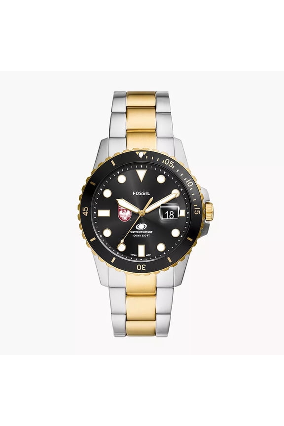 Men's Fossil Silver UChicago Maroons Blue Dive Three-Hand Date Two-Tone Stainless Steel Watch