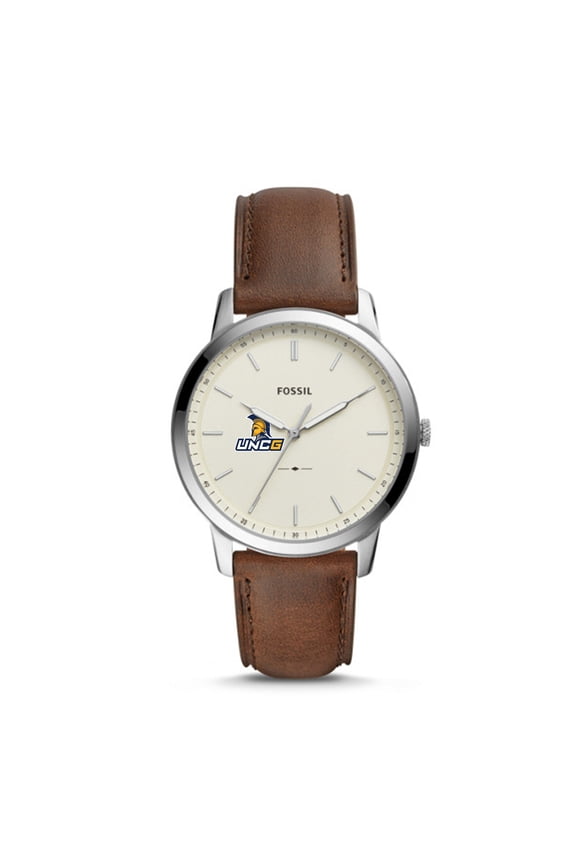 Men's Fossil  Silver UNC Greensboro Spartans The Minimalist Brown Leather Watch