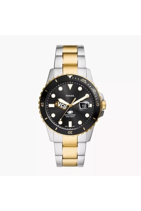 Men's Fossil Silver VCU Rams Blue Dive Three-Hand Date Two-Tone Stainless Steel Watch