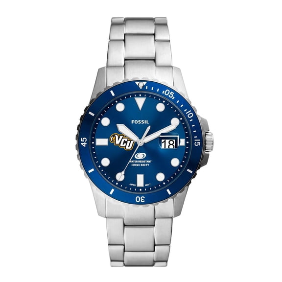 Men's Fossil Silver VCU Rams Dive Three-Hand Date Stainless Steel Watch