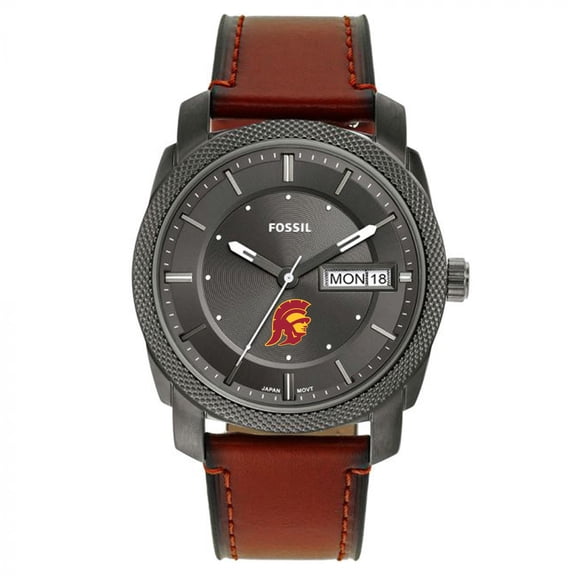 Men's Fossil USC Trojans Machine Three-Hand Date Brown Leather Watch