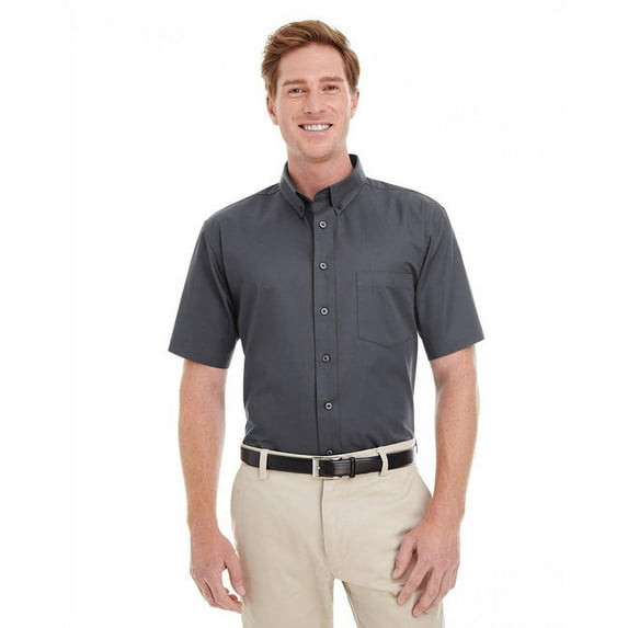 Men's Foundation 100% Cotton Short-Sleeve Twill Shirt with Teflon™ DARK CHARCOAL 4XL