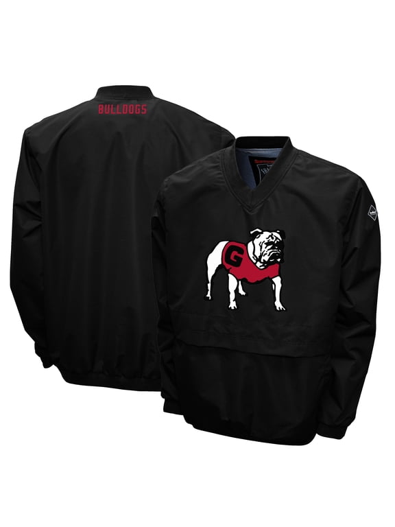 Men's Franchise Club Black Georgia Bulldogs Big Logo Windshell V-Neck Pullover Jacket