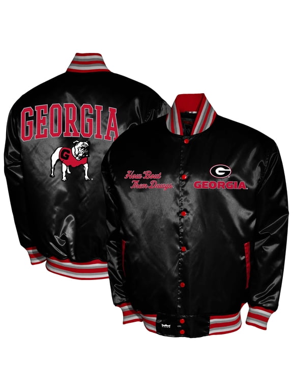 Men's Franchise Club Black Georgia Bulldogs Satin Full-Snap Jacket