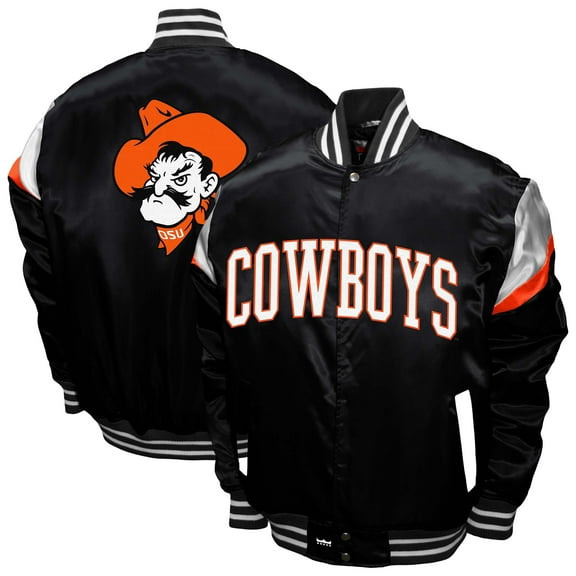 Men's Franchise Club  Black Oklahoma State Cowboys Power Satin Full-Snap Jacket