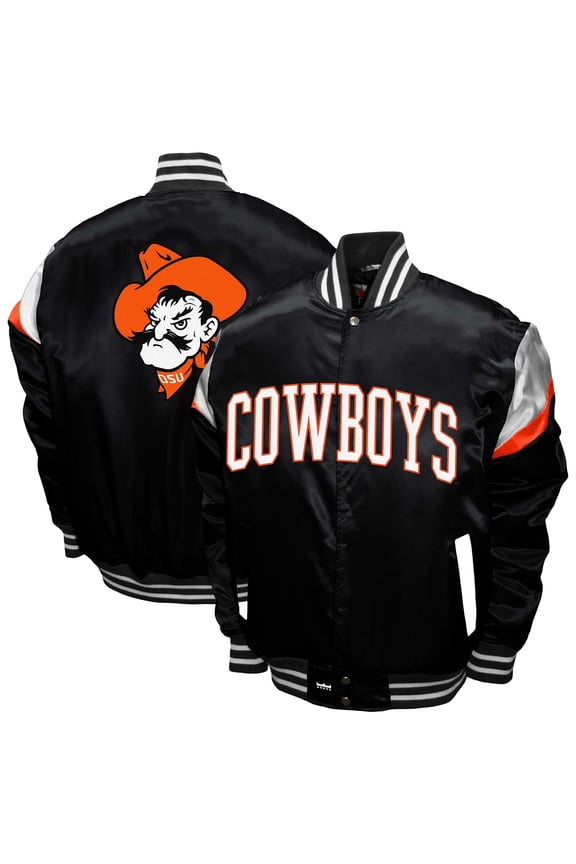 Men's Franchise Club  Black Oklahoma State Cowboys Power Satin Full-Snap Jacket