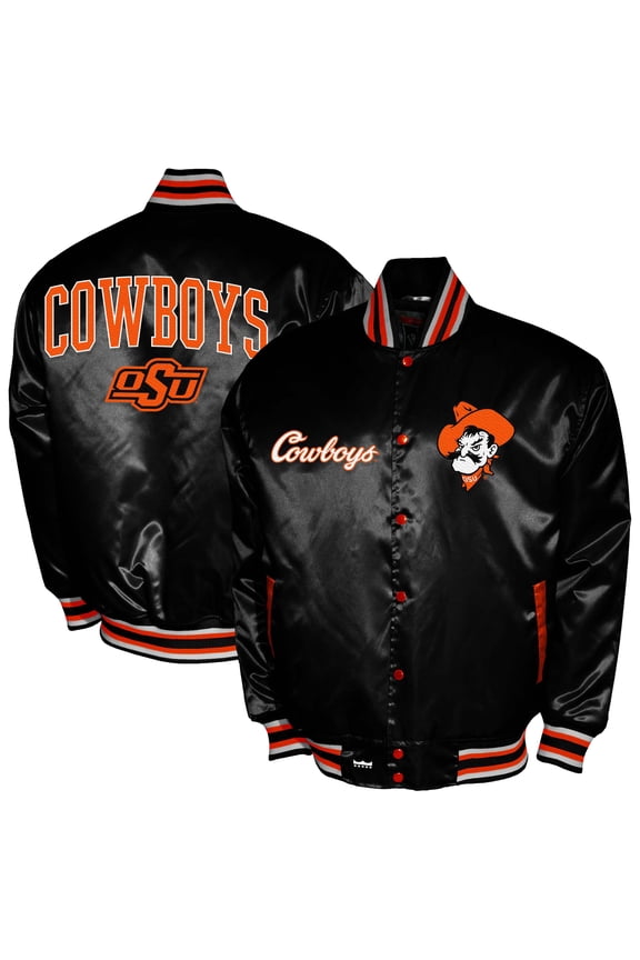 Men's Franchise Club Black Oklahoma State Cowboys Satin Full-Snap Jacket