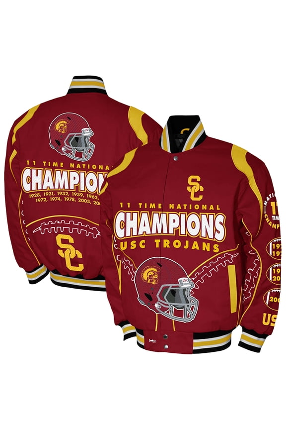 Men's Franchise Club Cardinal USC Trojans 11-Time Champions Signature Cotton Twill Full-Snap Jacket