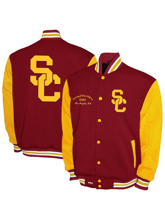 Men's Franchise Club Cardinal USC Trojans Fleece Varsity Full-Snap Jacket