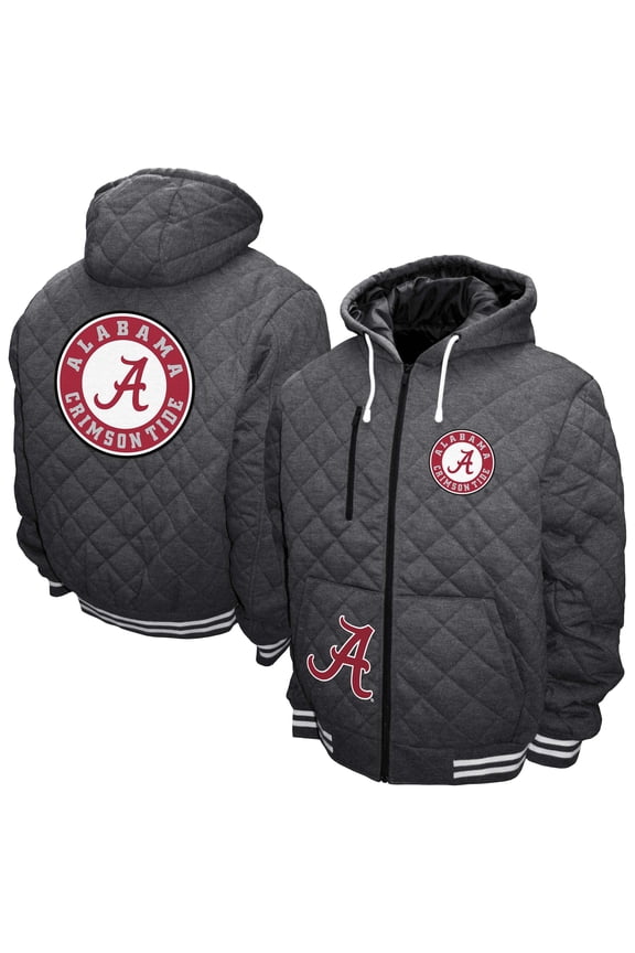 Men's Franchise Club Gray Alabama Crimson Tide Diamond Quilted Full-Zip Hoodie Jacket