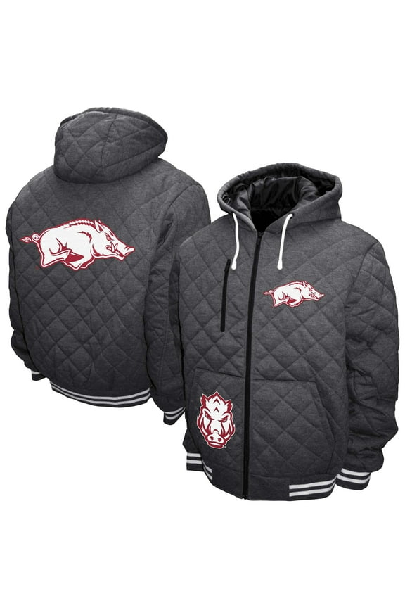 Men's Franchise Club Gray Arkansas Razorbacks Diamond Quilted Full-Zip Hoodie Jacket
