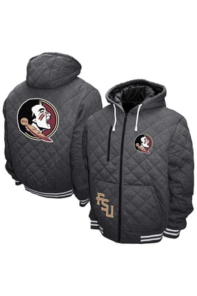 Men's Franchise Club Gray Florida State Seminoles Diamond Quilted Full-Zip Hoodie Jacket