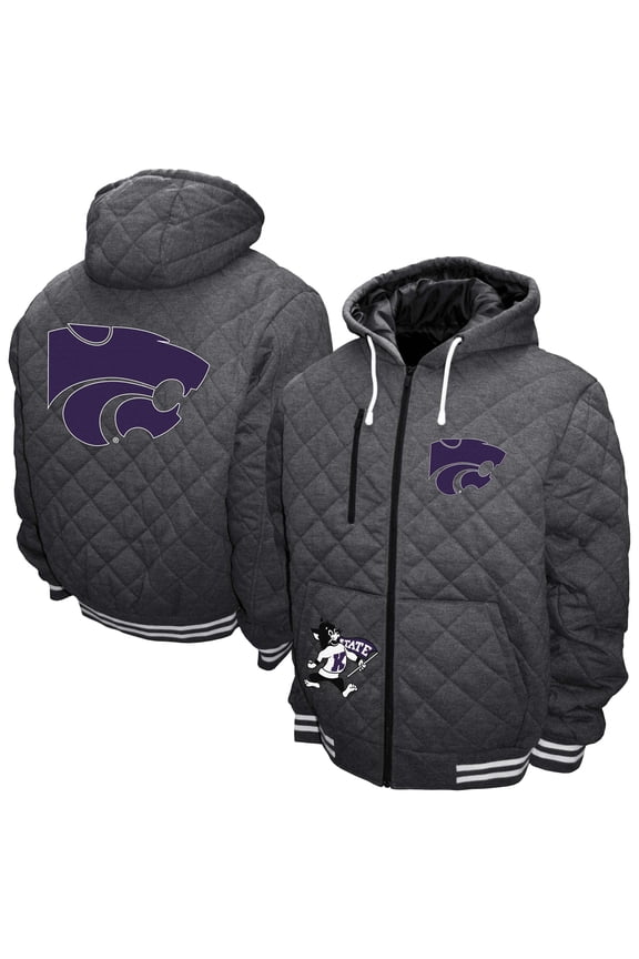 Men's Franchise Club Gray Kansas State Wildcats Diamond Quilted Full-Zip Hoodie Jacket