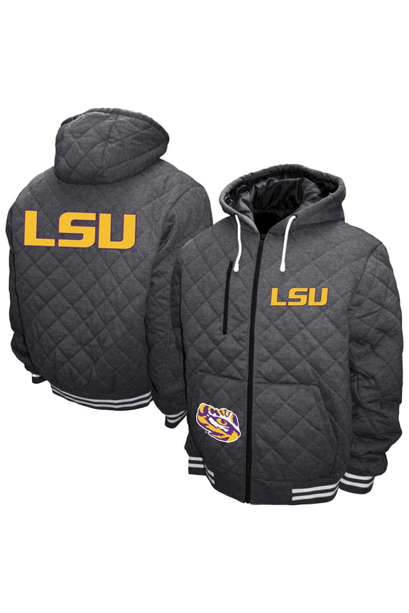 Men's Franchise Club Gray LSU Tigers Diamond Quilted Full-Zip Hoodie Jacket