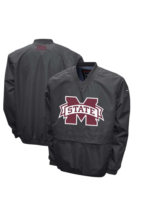 Men's Franchise Club Gray Mississippi State Bulldogs Windshell Big Logo V-Neck Pullover Jacket