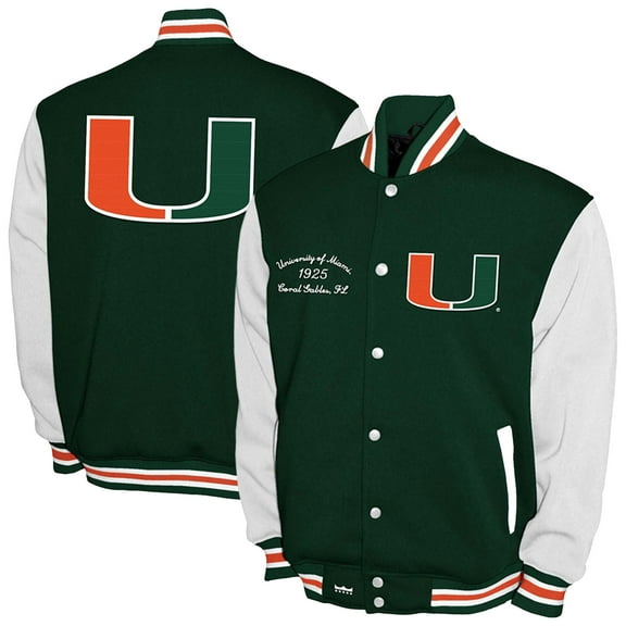 Men's Franchise Club Green Miami Hurricanes Fleece Varsity Full-Snap Jacket