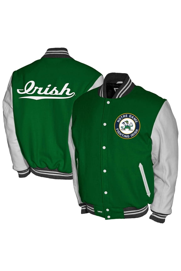 Men's Franchise Club Green Notre Dame Fighting Irish Full-Snap Letterman Jacket