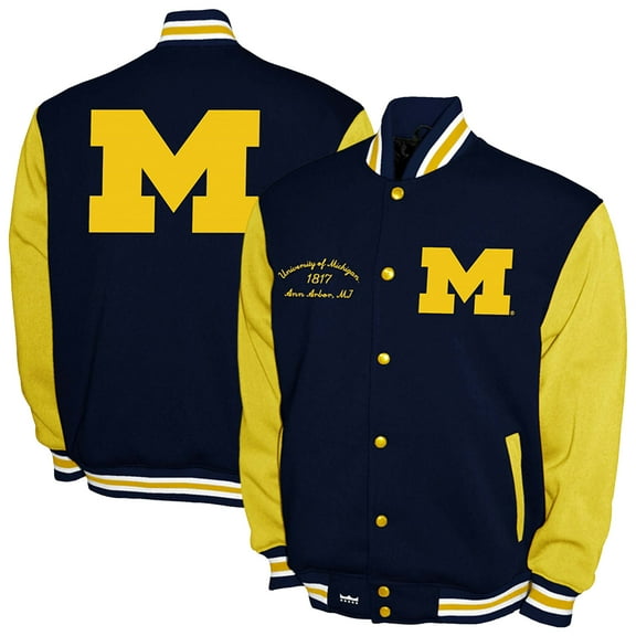 Men's Franchise Club Navy Michigan Wolverines Fleece Varsity Full-Snap Jacket