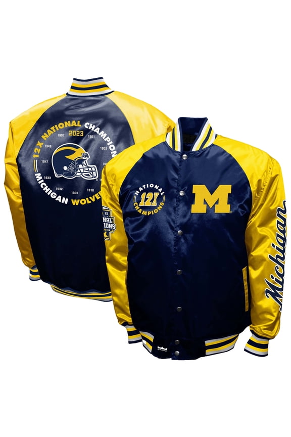 Men's-Franchise Club Navy Michigan Wolverines Satin Full-Snap Jacket