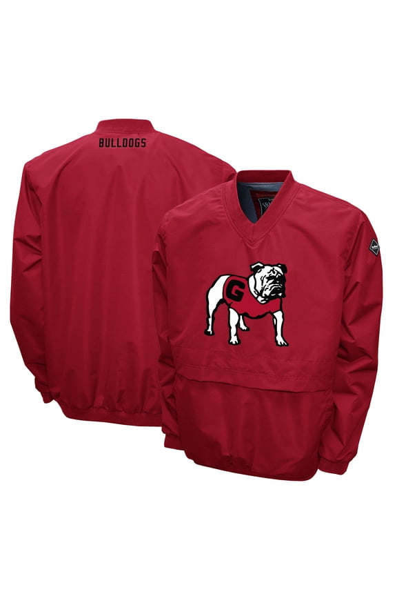 Men's Franchise Club Red Georgia Bulldogs Big Logo Windshell V-Neck Pullover Jacket