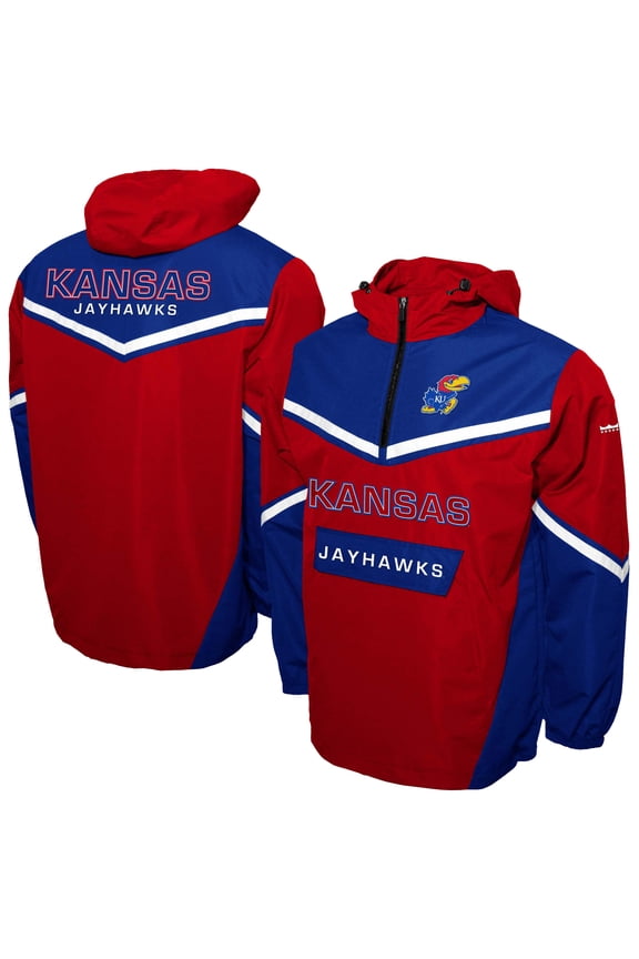 Men's Franchise Club Red Kansas Jayhawks Action Anorak Half-Zip Jacket