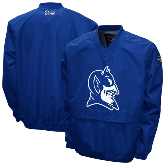 Men's Franchise Club Royal Duke Blue Devils Big Logo Windshell V-Neck Pullover Jacket