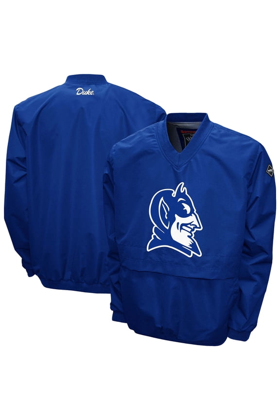 Men's Franchise Club Royal Duke Blue Devils Big Logo Windshell V-Neck Pullover Jacket