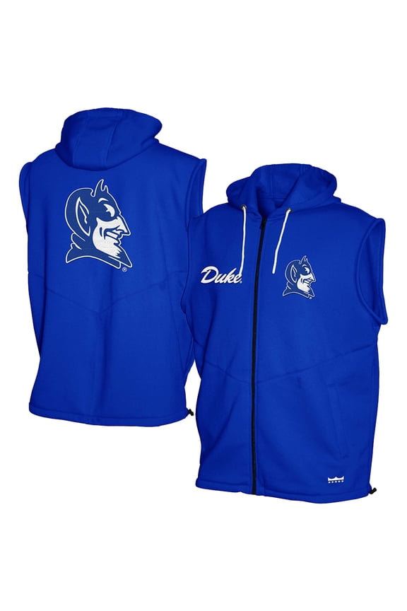 Men's Franchise Club Royal Duke Blue Devils Gym Fleece Full-Zip Hoodie Vest