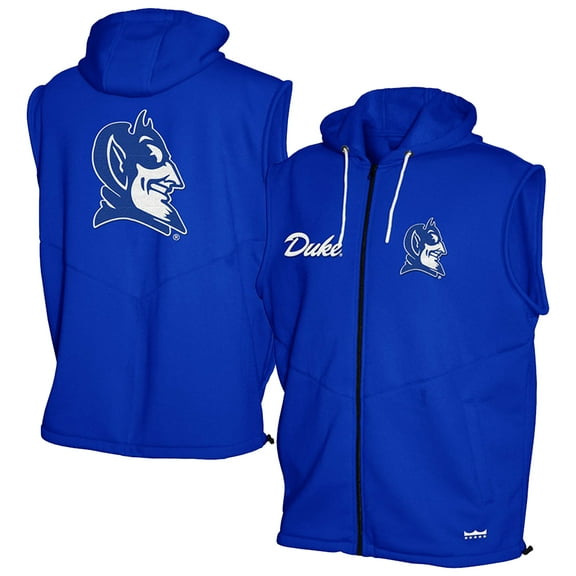 Men's Franchise Club Royal Duke Blue Devils Gym Fleece Full-Zip Hoodie Vest