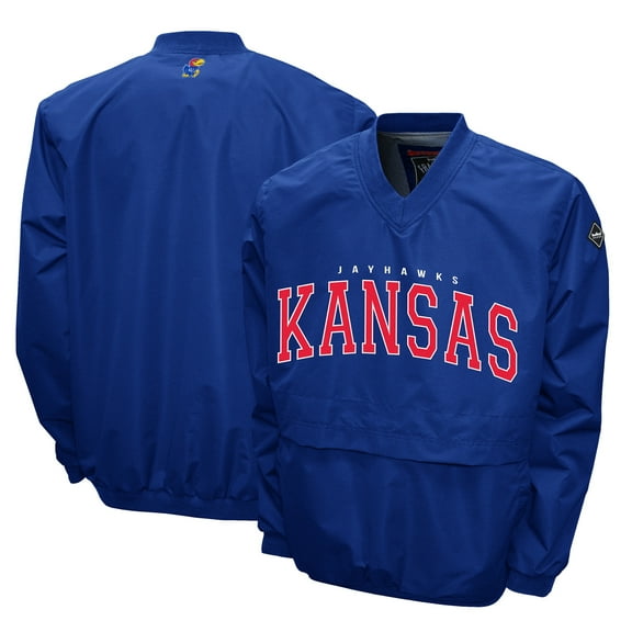 Men's Franchise Club Royal Kansas Jayhawks Members Windshell V-Neck Pullover Jacket