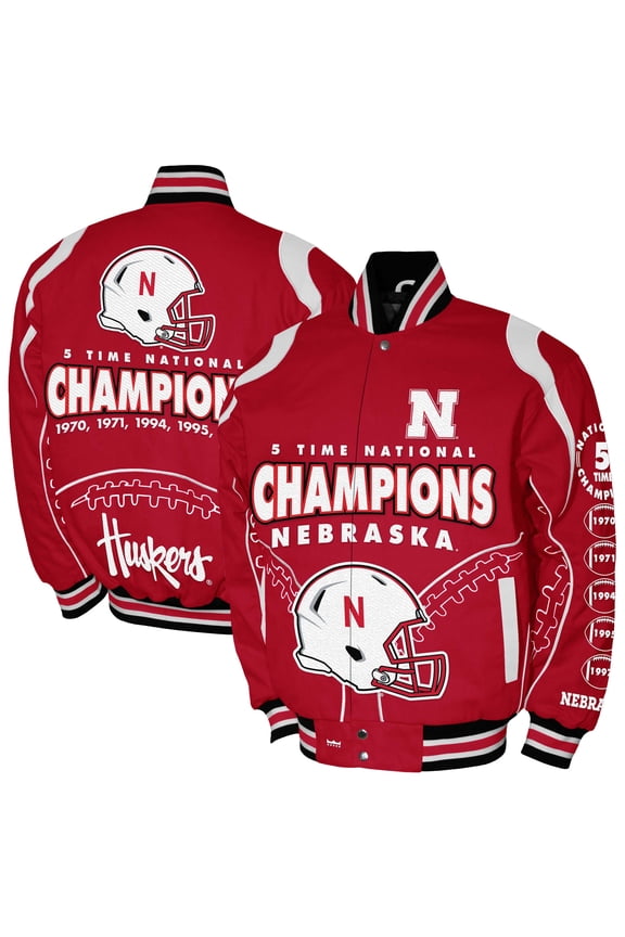 Men's Franchise Club Scarlet Nebraska Huskers 5-Time Champions Signature Cotton Twill Full-Snap Jacket