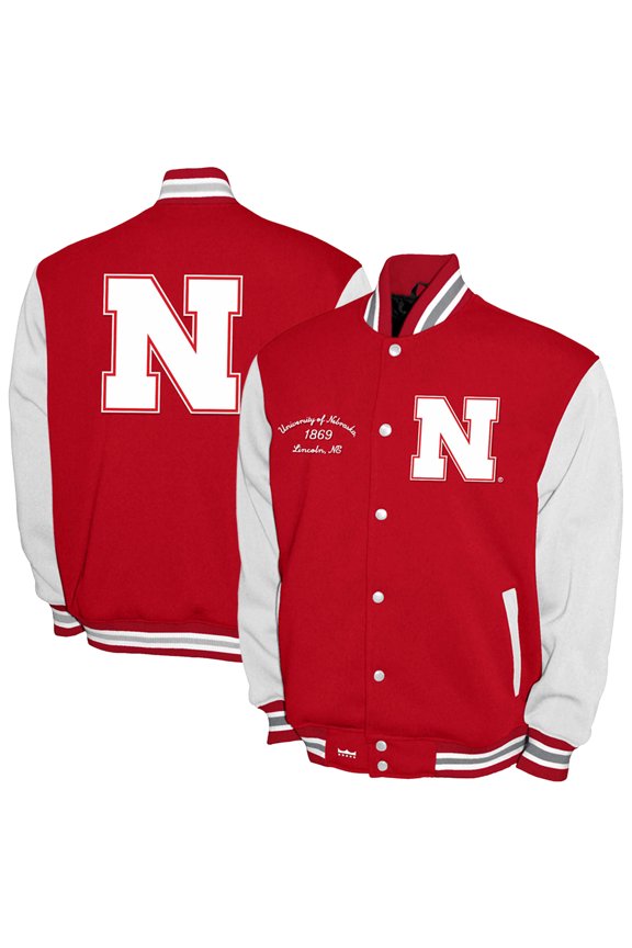 Men's Franchise Club Scarlet Nebraska Huskers Fleece Varsity Full-Snap Jacket