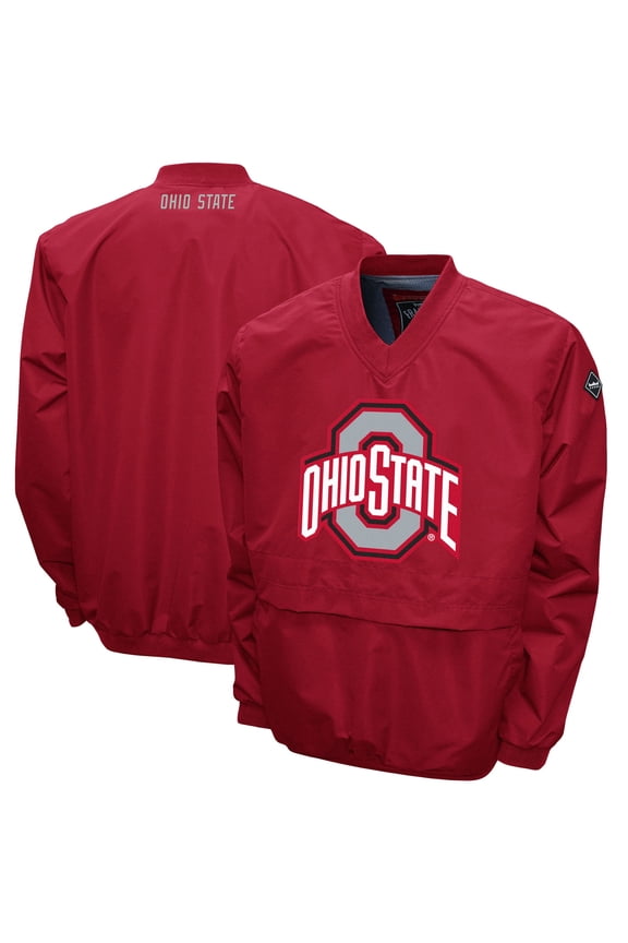 Men's Franchise Club Scarlet Ohio State Buckeyes Big Logo Windshell V-Neck Pullover Jacket