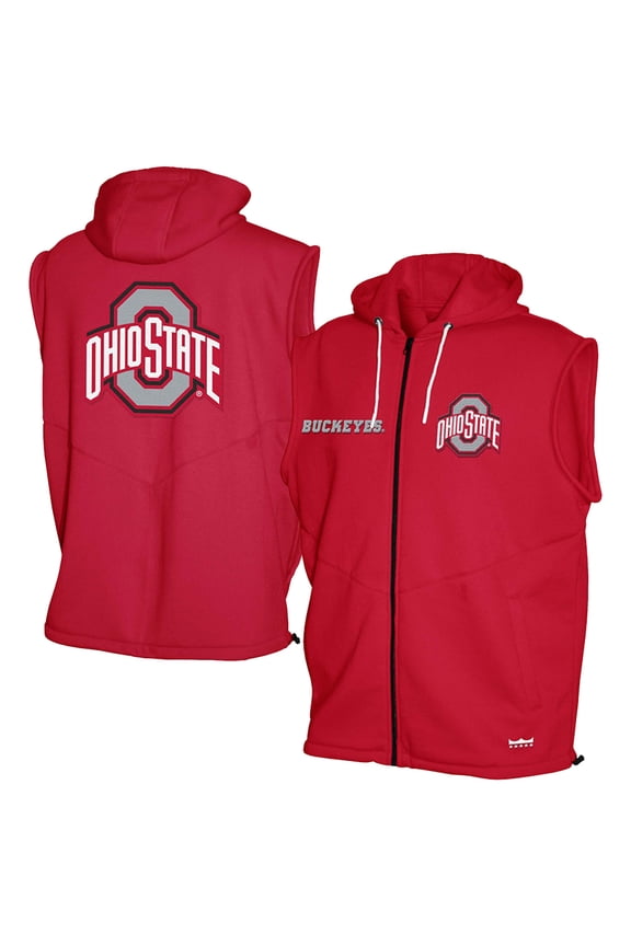 Men's Franchise Club Scarlet Ohio State Buckeyes Gym Fleece Full-Zip Hoodie Vest