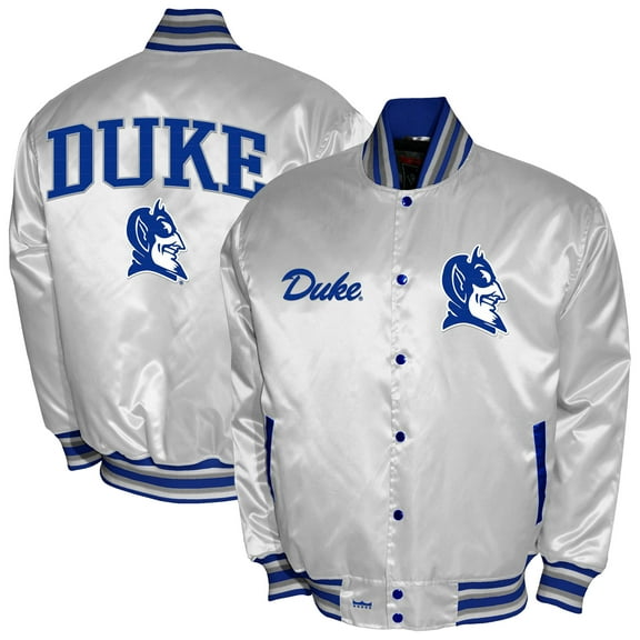 Men's Franchise Club White Duke Blue Devils Satin Full-Snap Jacket