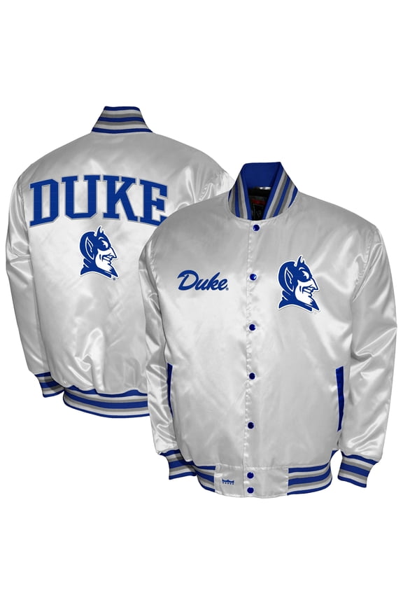 Men's Franchise Club White Duke Blue Devils Satin Full-Snap Jacket