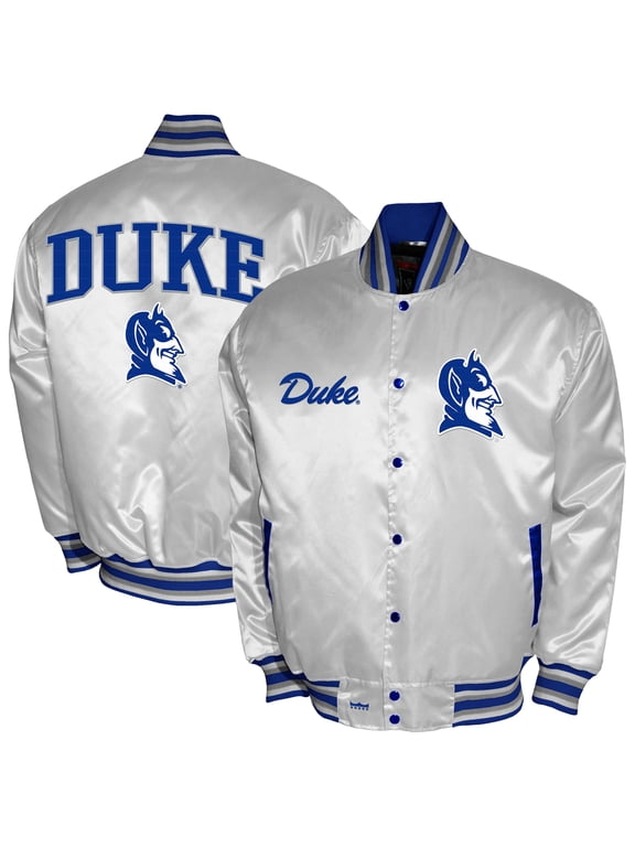 Men's Franchise Club White Duke Blue Devils Satin Full-Snap Jacket