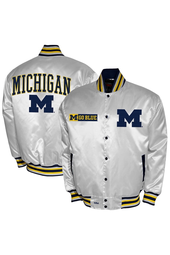 Men's Franchise Club White Michigan Wolverines Satin Full-Snap Jacket