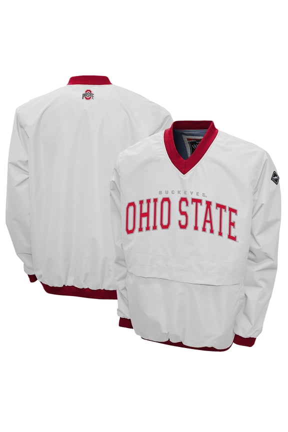 Men's Franchise Club White Ohio State Buckeyes Members Windshell V-Neck Pullover Jacket