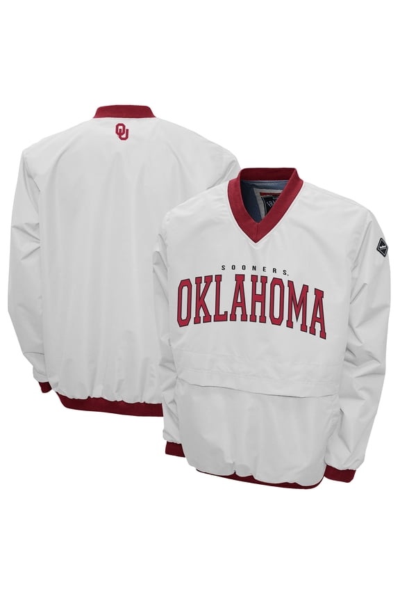 Men's Franchise Club White Oklahoma Sooners Members Windshell V-Neck Pullover Jacket