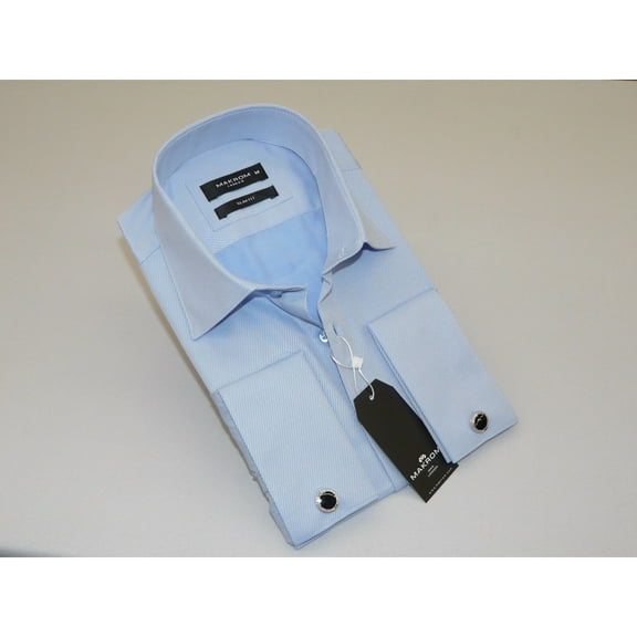 Men's Franco Gilberto Dress Shirt Cotton Blend French Cuffs Turkey 5482-418 Blue