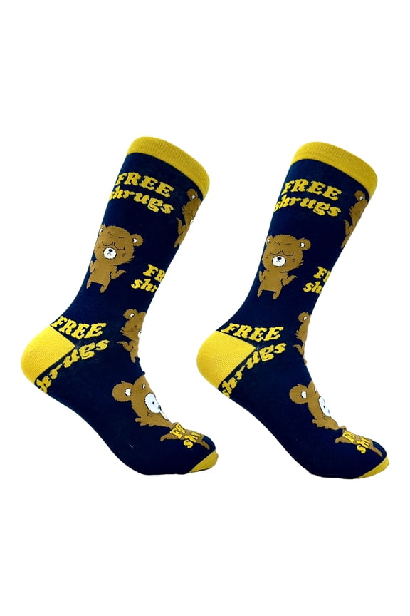 Men's Free Shrugs Socks Funny Introvert Bear Hugs Novelty Joke Footwear