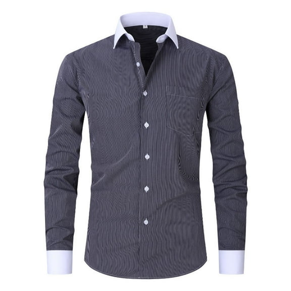 Men's French Cuff Dress Shirt Stripe Slim Fit Button Long Sleeve Shirt Business Casual Formal Shirts