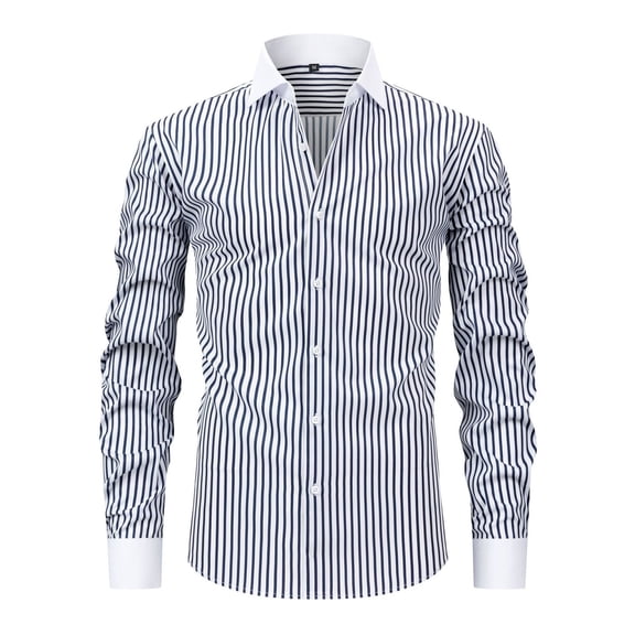 Men's French Cuff Dress Shirt Striped Printed Long Sleeve Blouse Business Casual Button Down Shirt