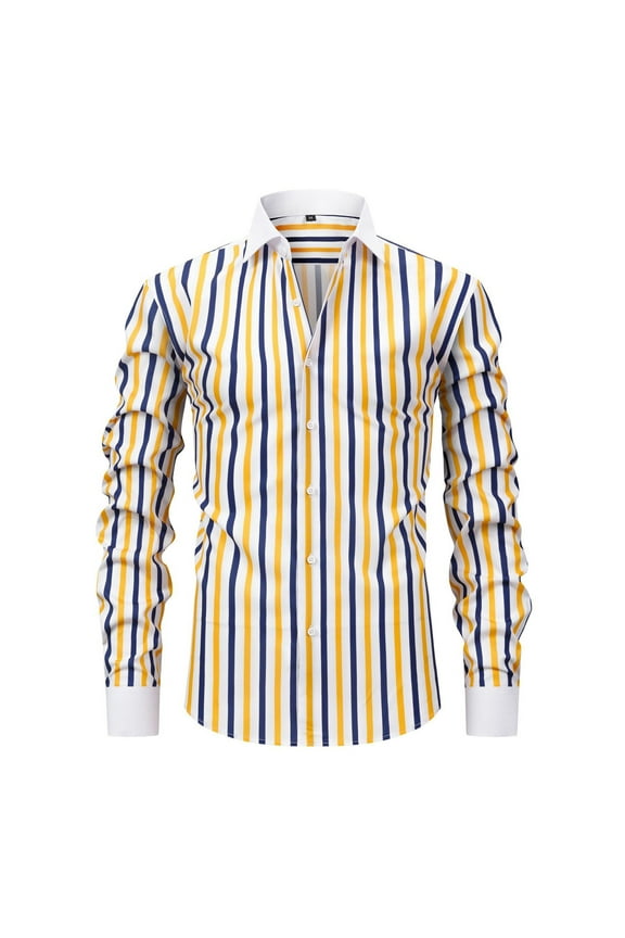 Men's French Cuff Dress Shirt Striped Printed Long Sleeve Blouse Business Casual Button Down Shirt