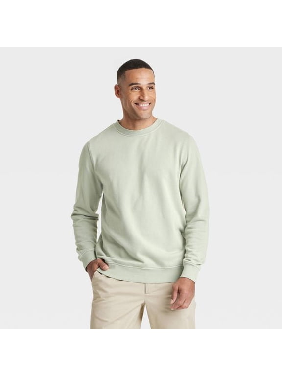 Men's French Terry Crewneck Pullover Sweatshirt - Goodfellow & Co Frosted Sage L