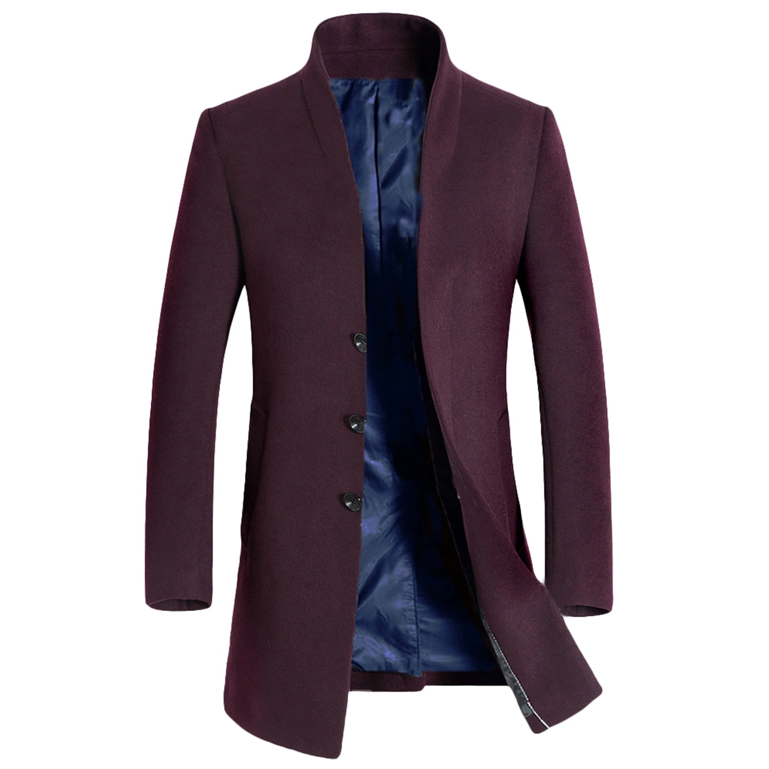 Men's French Woolen Coat Business Down Jacket Trench Topcoat Burgundy