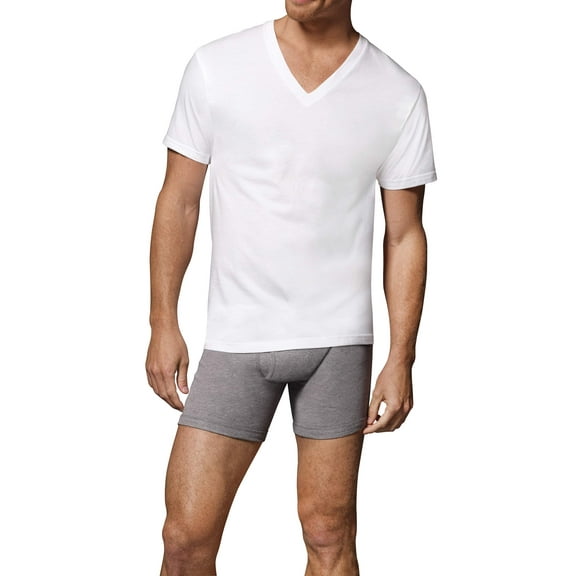 Men's Fresh IQ White V-Neck T-Shirt 6 1 Free Bonus Pack